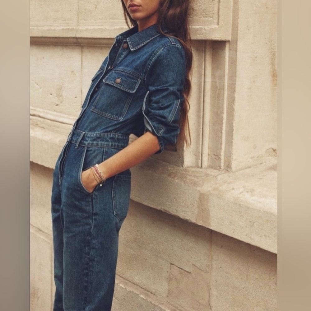 Zara Dark Blue Denim Women's Overalls Jumpsuit Women Size M NWT - Picture 3 of 6